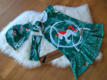 Set Trägerkleid, Sommerhut und Haarband Einhorn Gr. 128