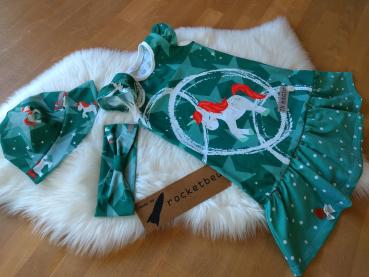 Set Trägerkleid, Sommerhut und Haarband Einhorn Gr. 128