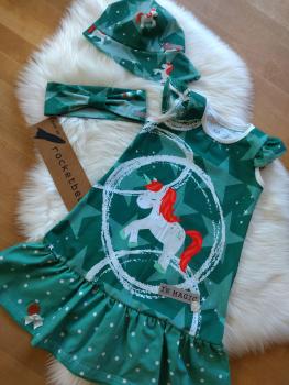 Set Trägerkleid, Sommerhut und Haarband Einhorn Gr. 128