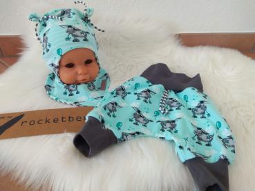 3- teiliges Set aus Pumphose, Mütze und Tuch "Esel" Gr. 56