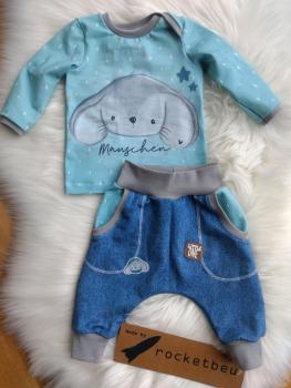 2-teiliges Set aus Langarm-Shirt und Pumphose "Mäuschen" Gr. 68