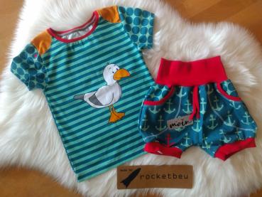 2-teiliges Sommerset aus T-Shirt und kurzer Pumphose "Möve" Gr. 110